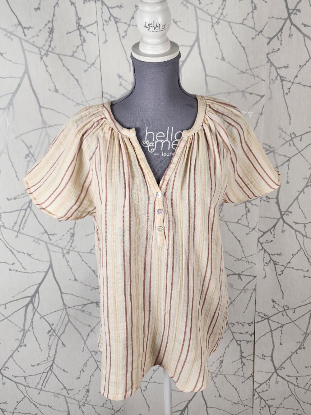 4our Dreamers Ivory Stripe Cotton Gauze V-Neck Top